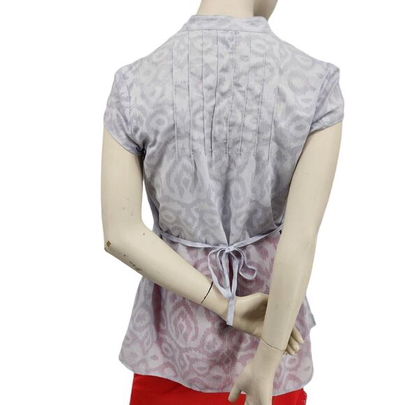 Calvin Klein Pullover Blouse Women's Medium Grey Short Sleeve Smocked Belted - Picture 8 of 10